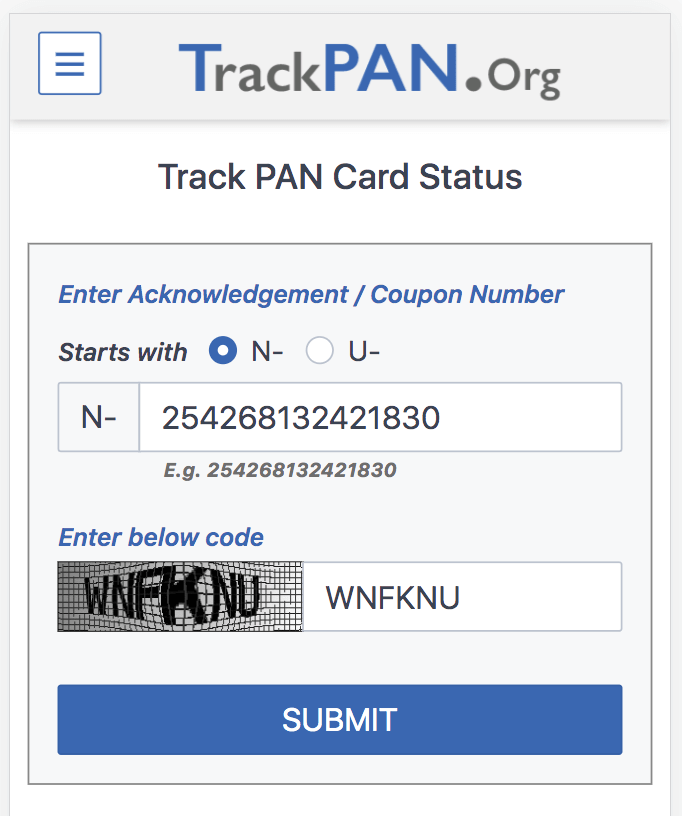 PAN Card PNR Status TrackPAN